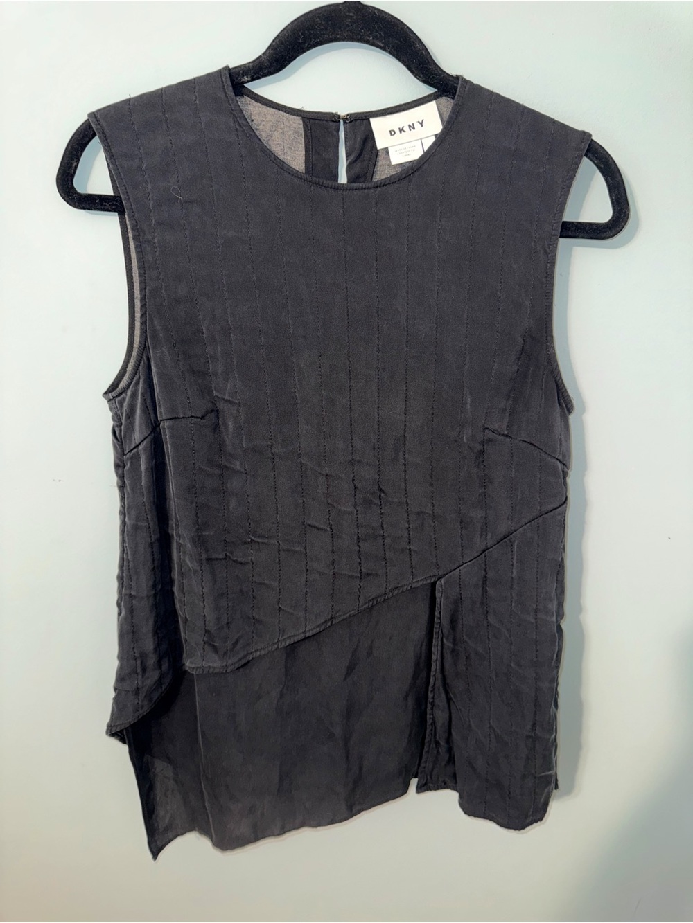 DKNY silk blend Black Layered Sleeveless Asymmetrical Tank
